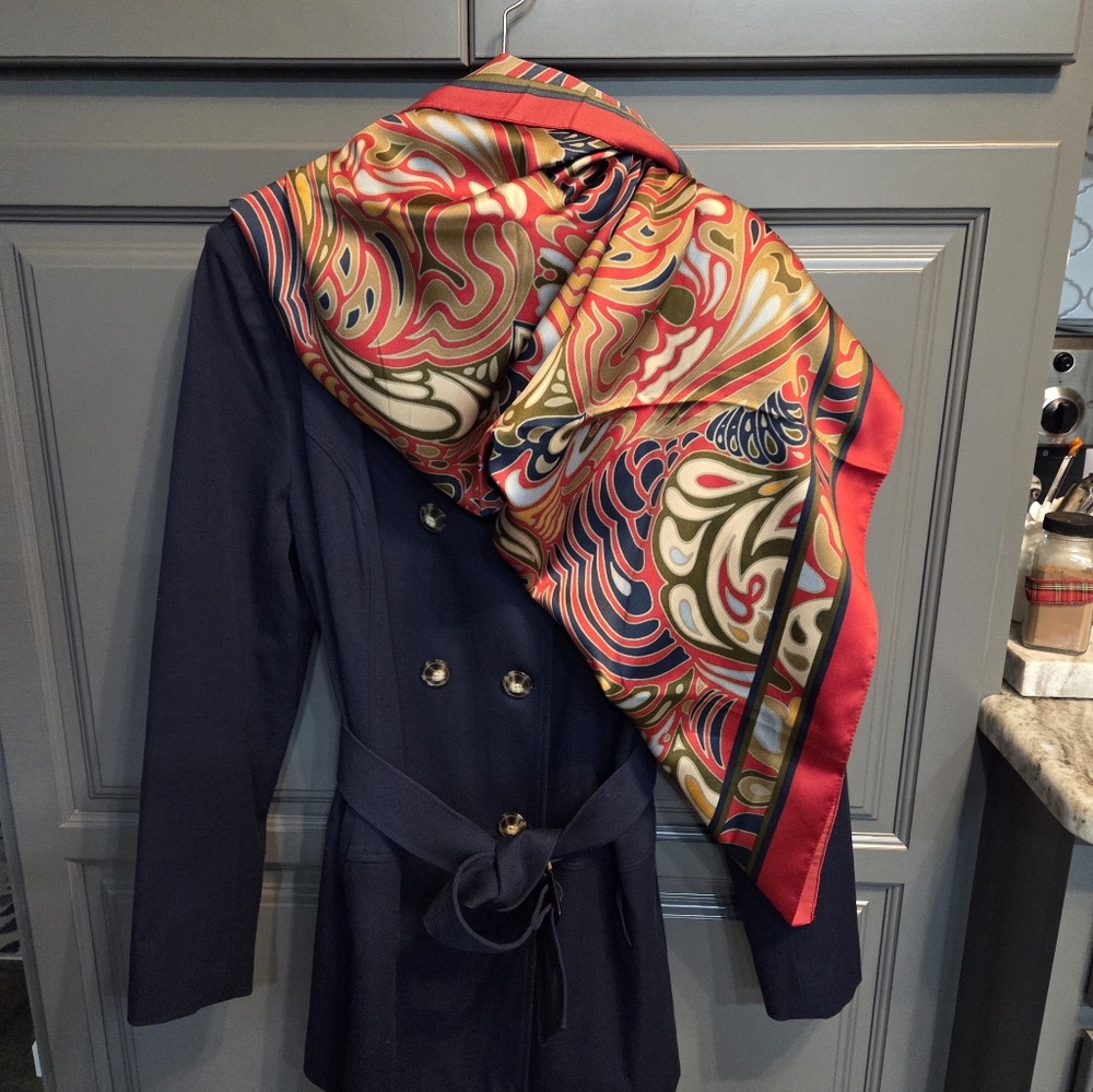 Vibrant Red and Multicolor  Scarf  Italy Made